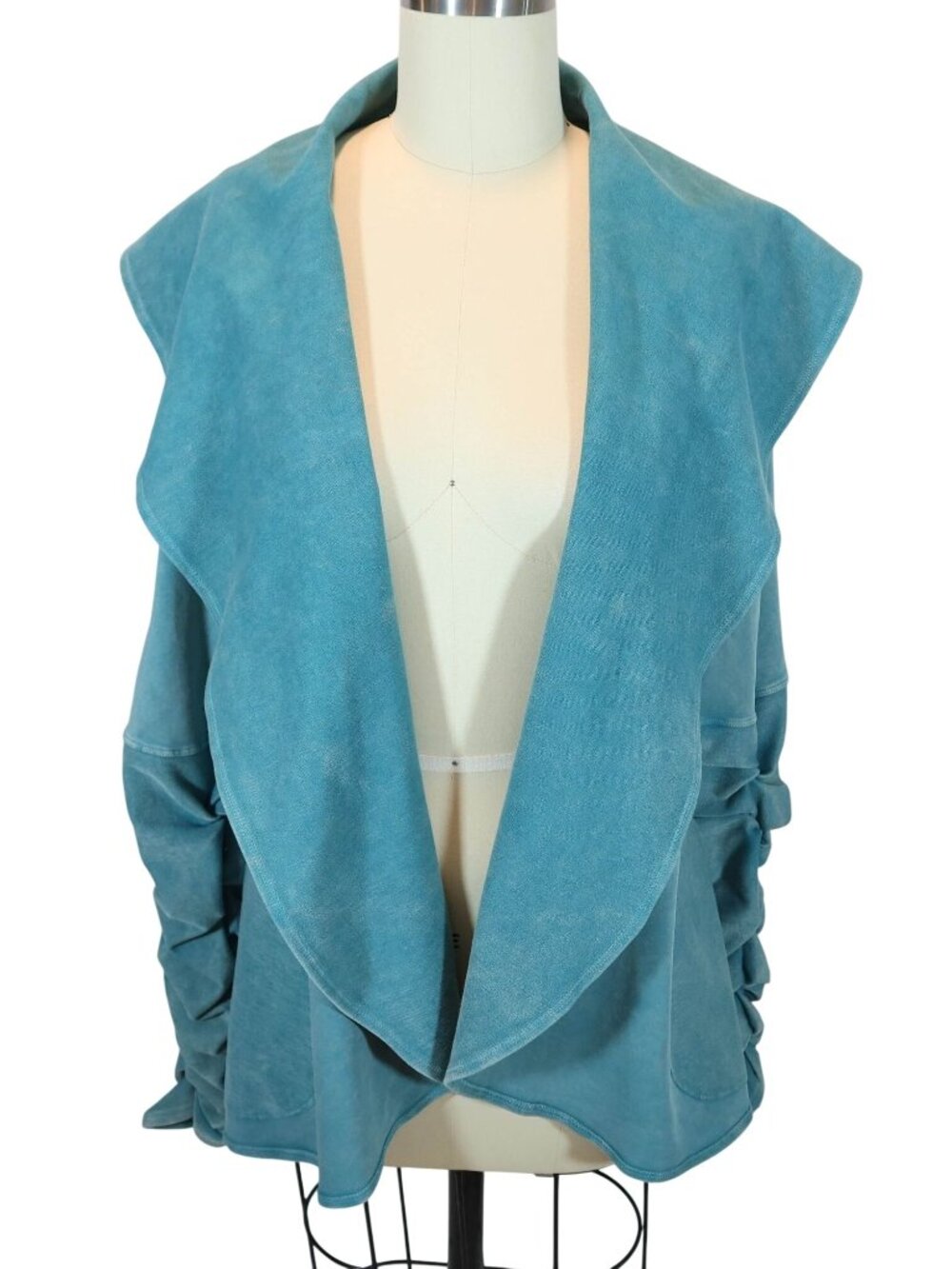 TESTIMONY LOS ANGELES Teal Victorian Jacket Size S Ruched Sleeve Mineral Washed